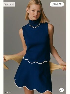 Maeve Navy Blue Scalloped Mini Skirt - small